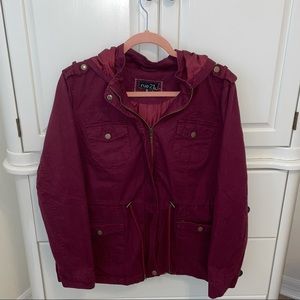 burgundy red hoodie utility jacket—Rue21
